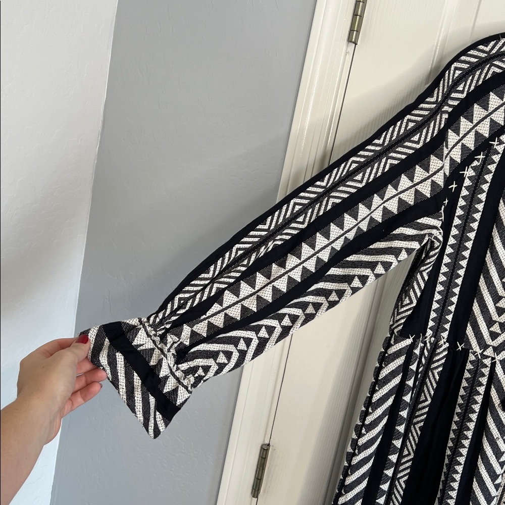 Maeve Anthropologie Black & White Aztec Print Dominique Popover Dress Pockets XS - Picture 6 of 12